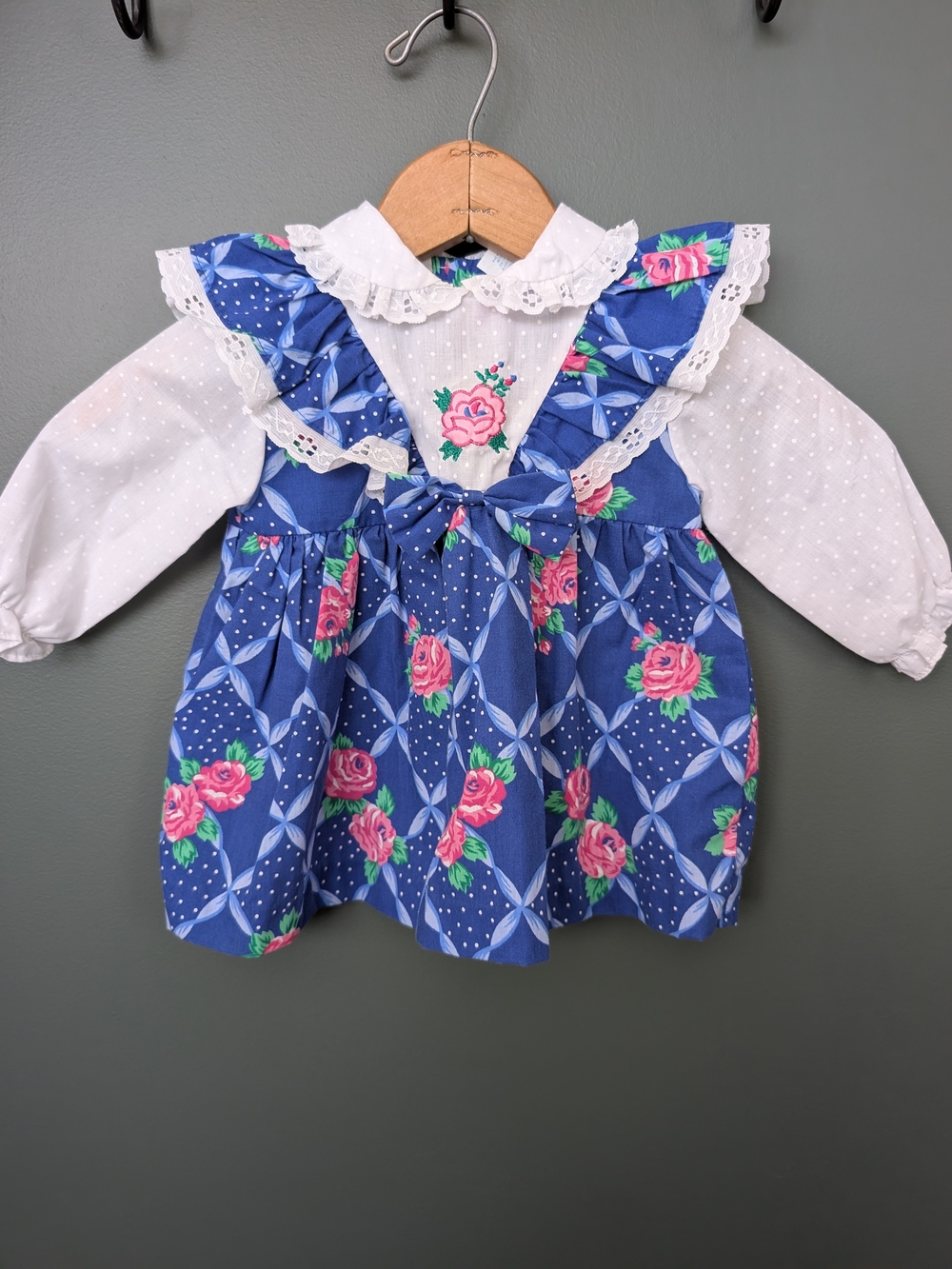 Vintage-Style Blue Floral Pinafore Dress Cradle Togs Size 12 months Cottagecore